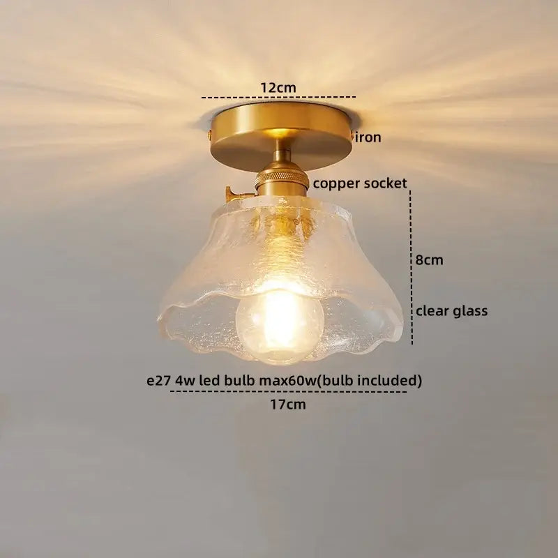 Modern gold ribbed glass ceiling lamp living room fixture