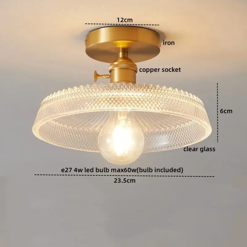 Modern gold ribbed glass ceiling lamp living room fixture