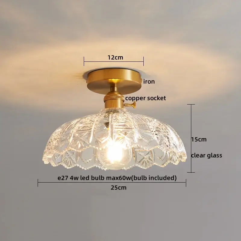 Modern gold ribbed glass ceiling lamp living room fixture