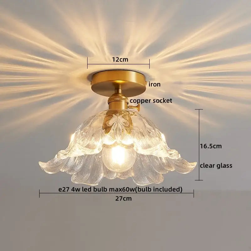 Modern gold ribbed glass ceiling lamp living room fixture