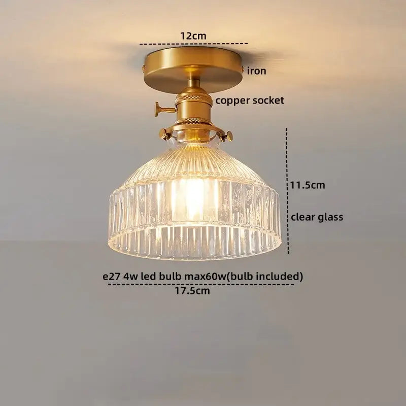 Modern gold ribbed glass ceiling lamp living room fixture
