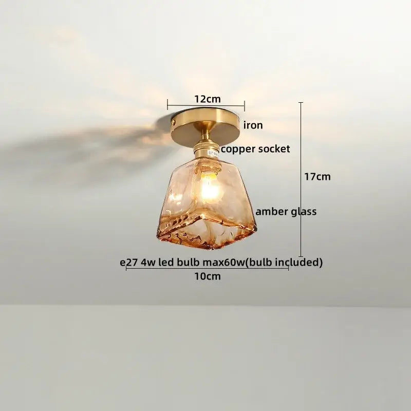 Vintage brass and textured glass ceiling lamp bedroom light