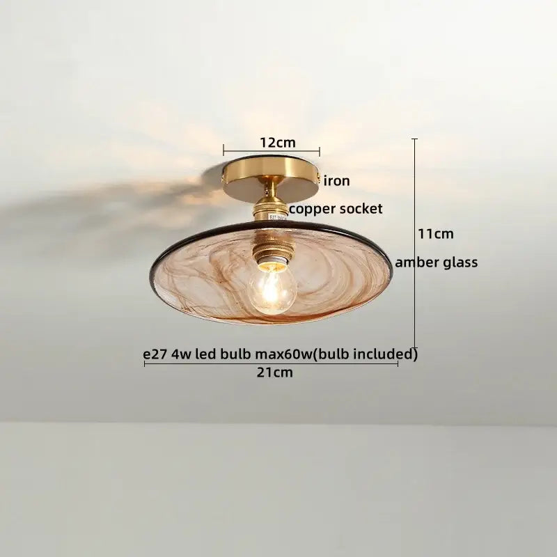 Vintage brass and textured glass ceiling lamp bedroom light