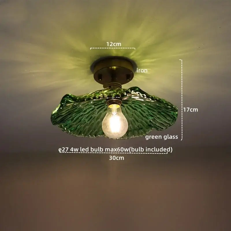 Vintage brass and textured glass ceiling lamp bedroom light
