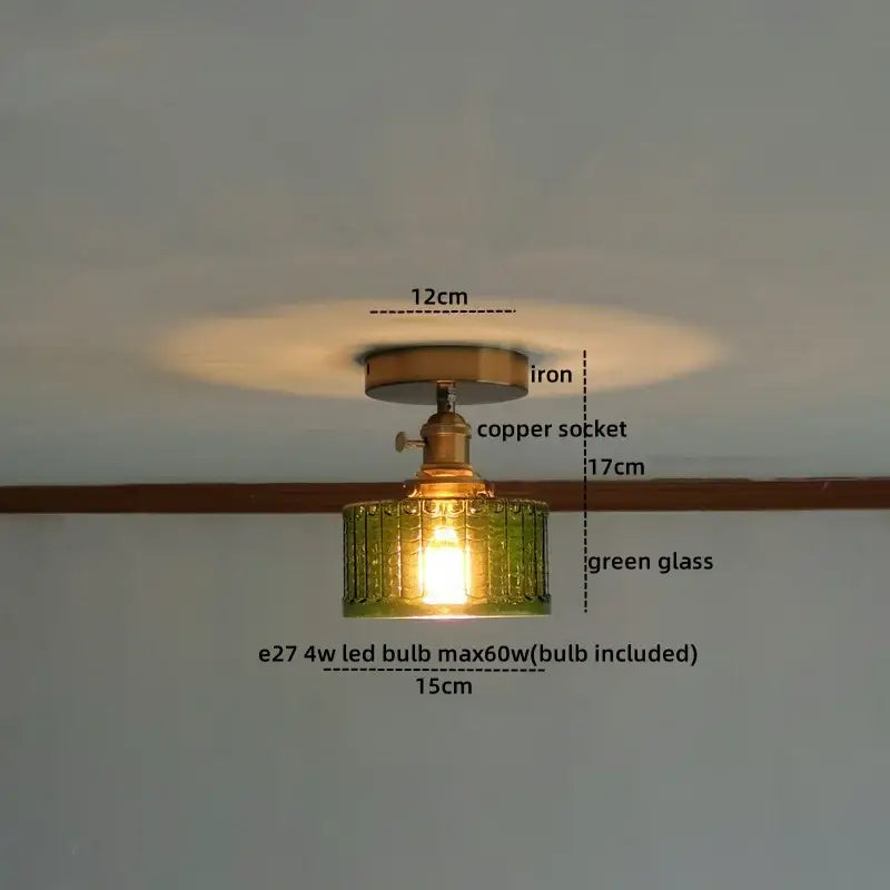 Vintage brass and textured glass ceiling lamp bedroom light