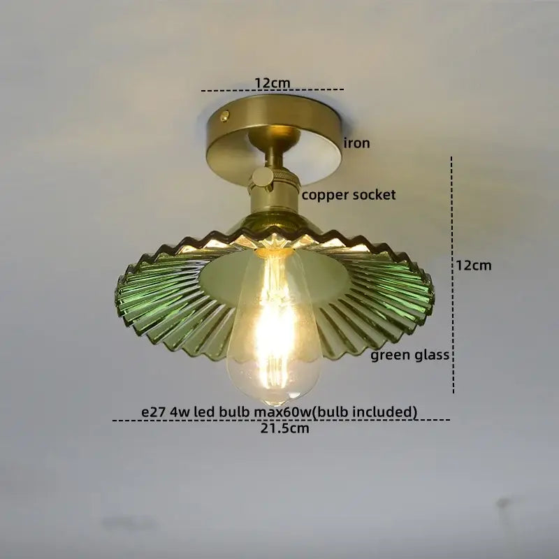 Vintage brass and textured glass ceiling lamp bedroom light