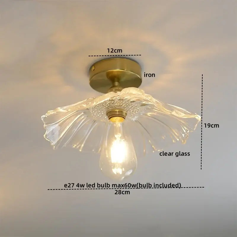 Vintage brass and textured glass ceiling lamp bedroom light