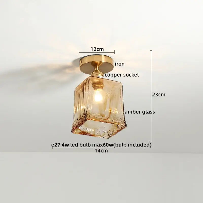 Vintage brass and textured glass ceiling lamp bedroom light