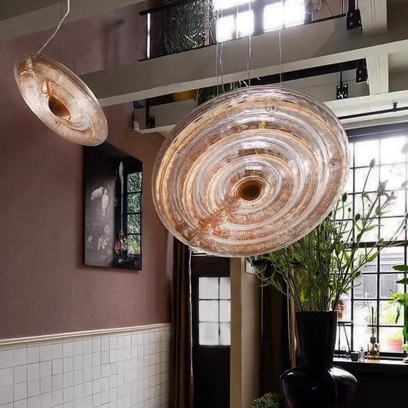 Rustic oval brown & white led glass chandelier dining room light