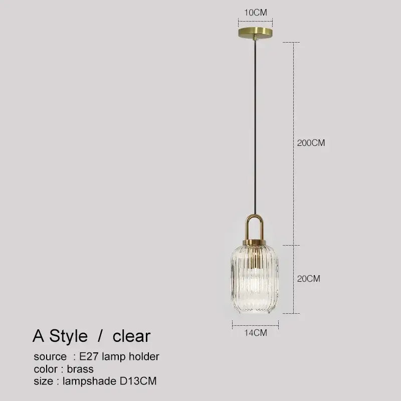 Modern ribbed led glass chandelier dining room brass pendant light