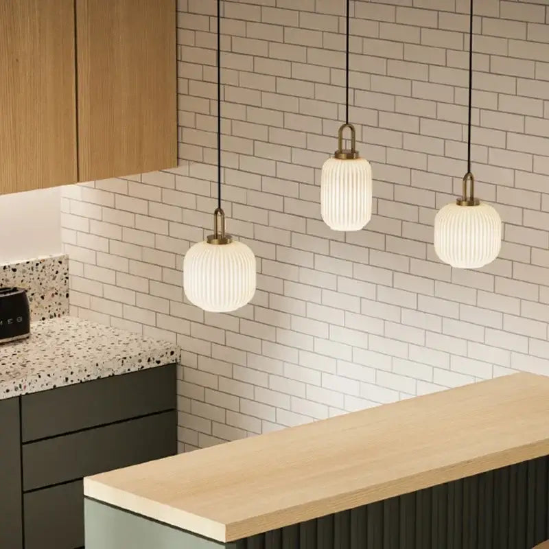 Modern ribbed led glass chandelier dining room brass pendant light