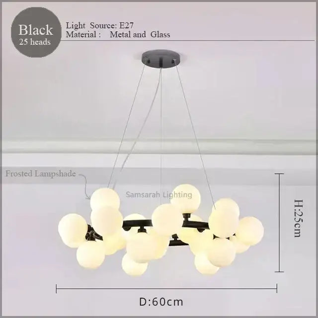 Modern gold led glass chandelier cluster pendant lamp dining room