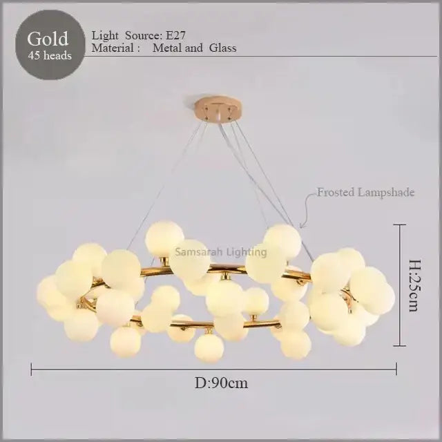 Modern gold led glass chandelier cluster pendant lamp dining room