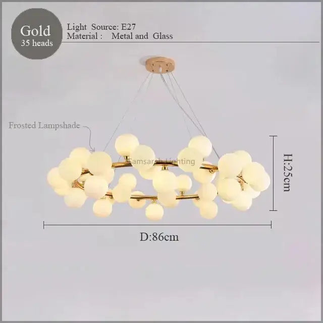 Modern gold led glass chandelier cluster pendant lamp dining room