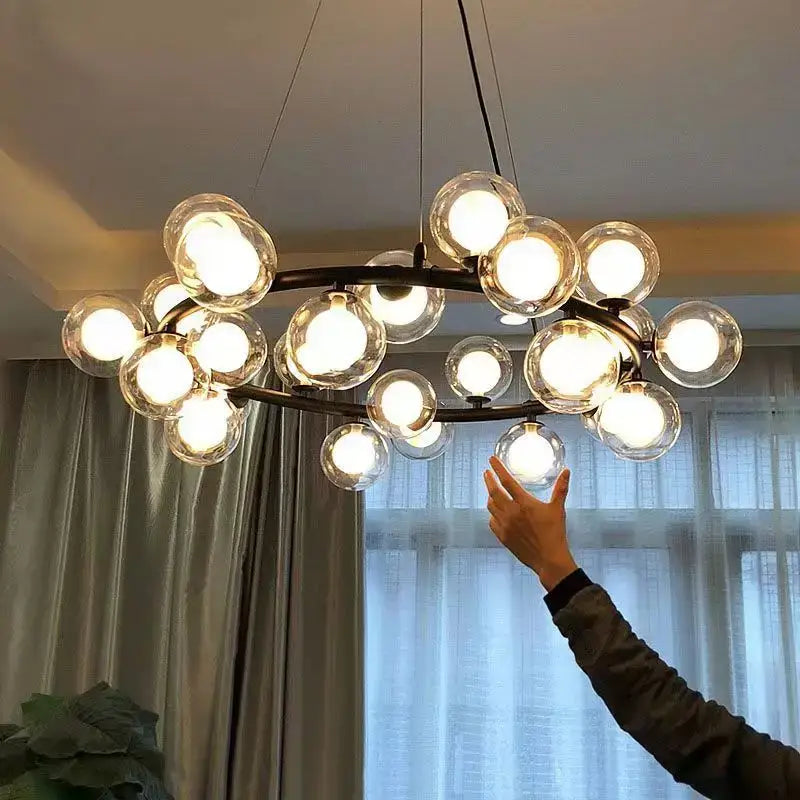 Modern gold led glass chandelier cluster pendant lamp dining room