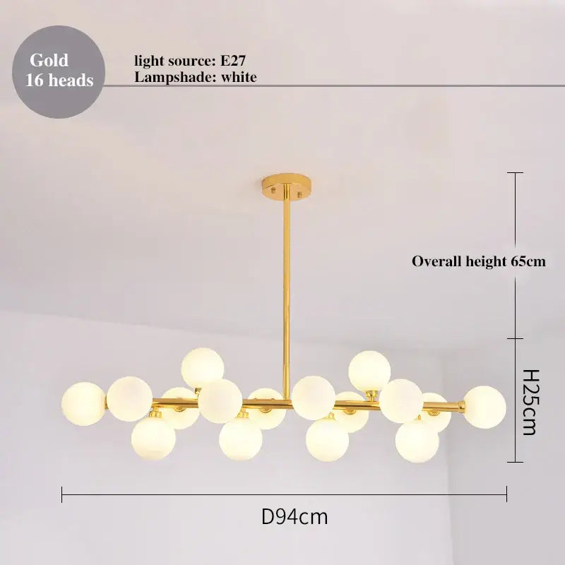 Modern gold led glass chandelier cluster pendant lamp dining room