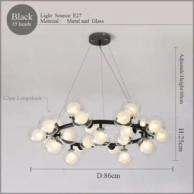 Modern gold led glass chandelier cluster pendant lamp dining room