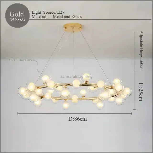 Modern gold led glass chandelier cluster pendant lamp dining room