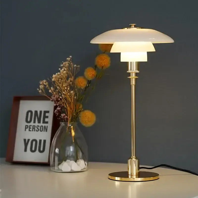 Chrome tiered frosted led glass desk lamp bedroom