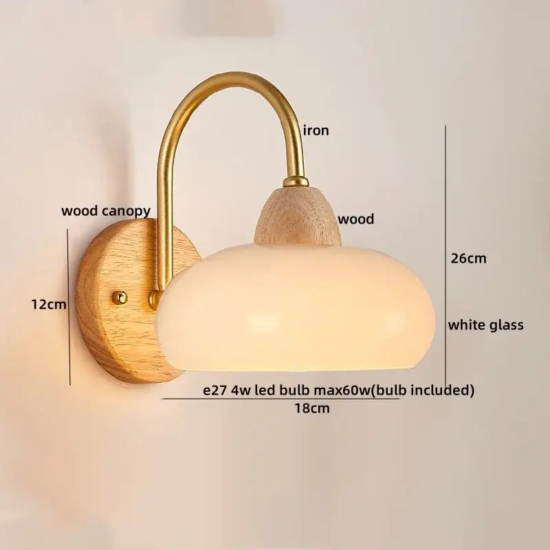 Modern brass and wood glass globe wall light fixture bedroom lamp