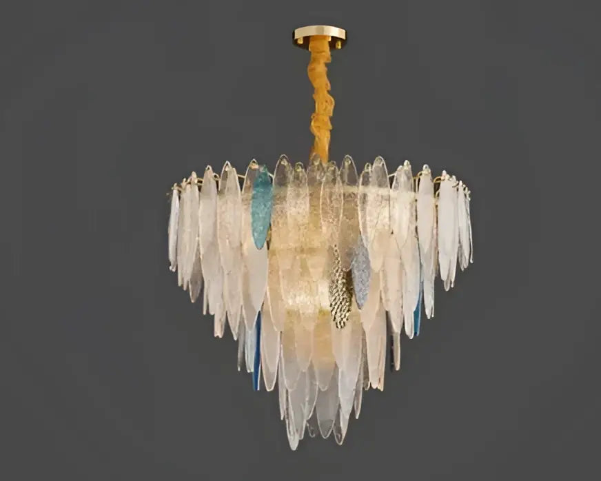 Postmodern blue & white led glass metal leaf chandelier living room