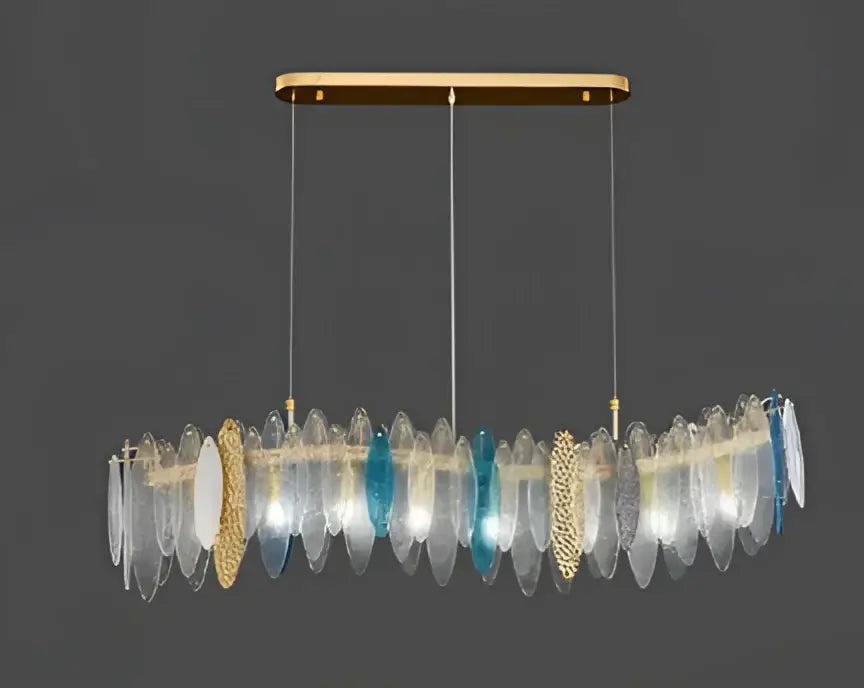 Postmodern blue & white led glass metal leaf chandelier living room