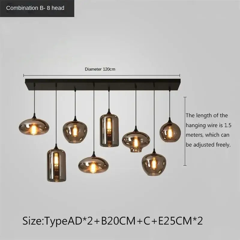 Modern black led glass pendant chandelier for kitchen dining room