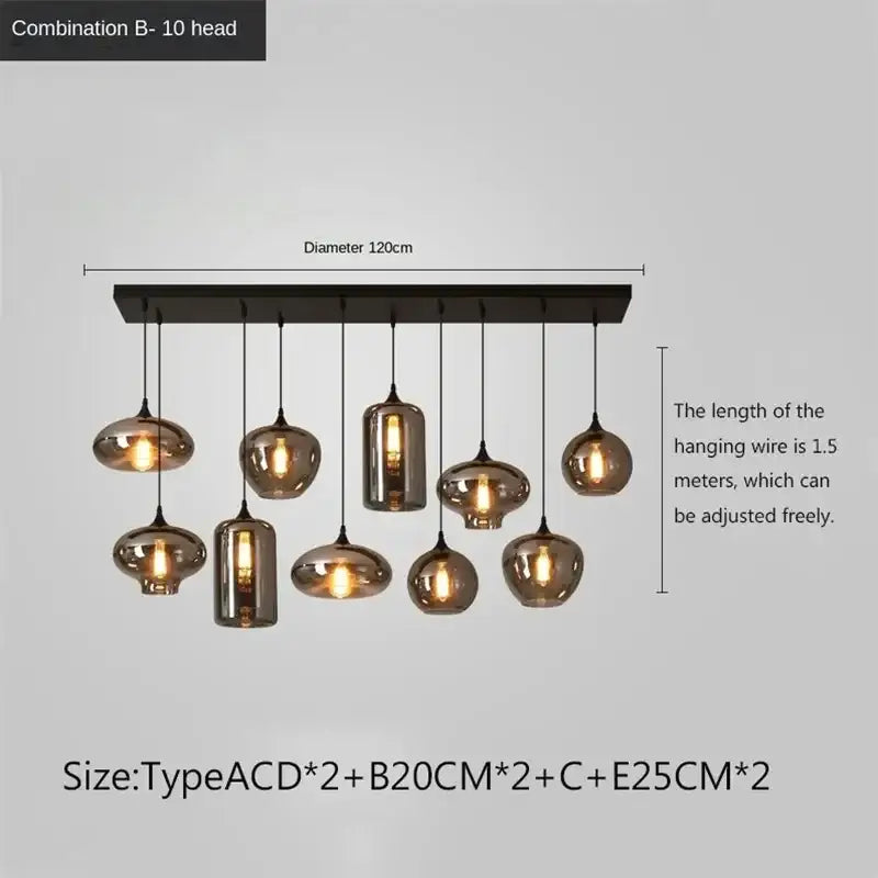 Modern black led glass pendant chandelier for kitchen dining room