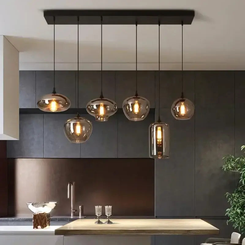 Modern black led glass pendant chandelier for kitchen dining room