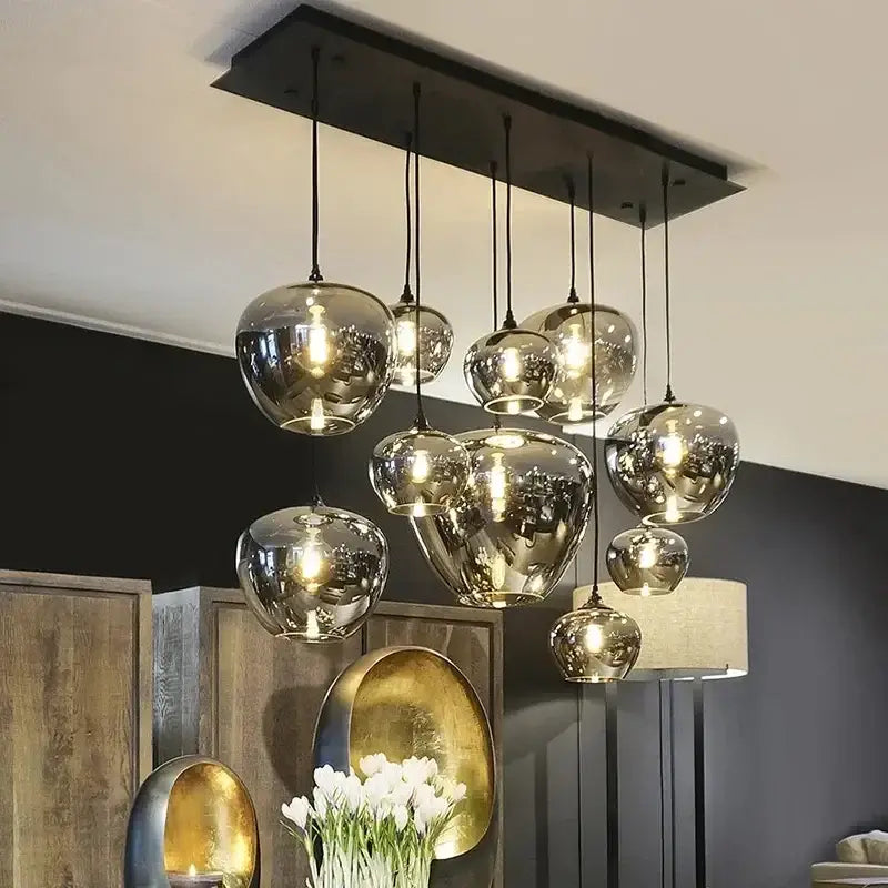 Modern black led glass pendant chandelier for kitchen dining room