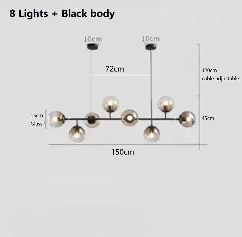 Modern brass and smoked led glass pendant chandelier dining room