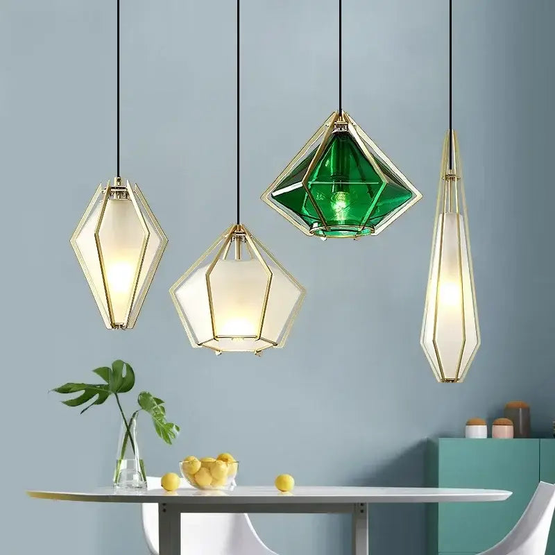 Modern gold geometric pendant light dining room led glass decorbites