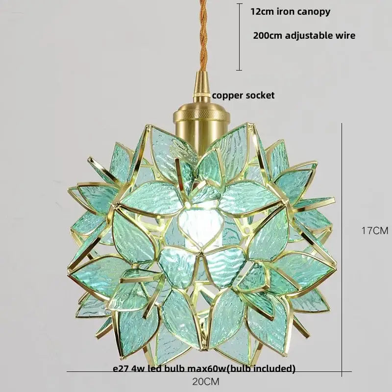 Modern floral pink & teal glass pendant lights kitchen decor