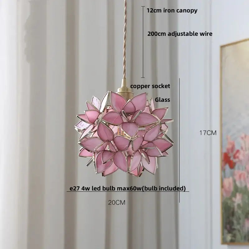 Modern floral pink & teal glass pendant lights kitchen decor