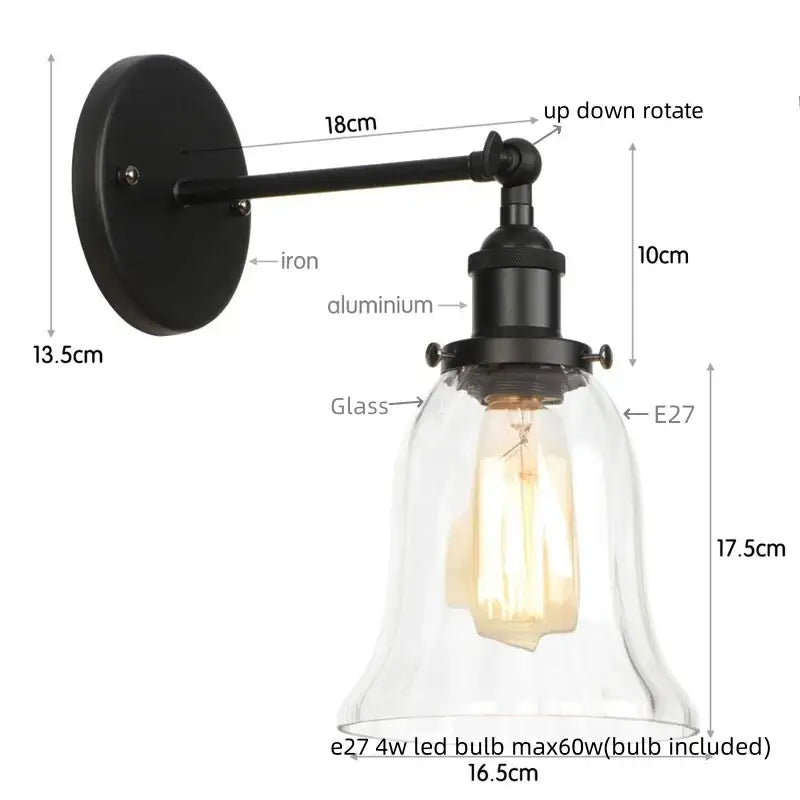 Industrial brass led glass wall lamp for stairway home decor