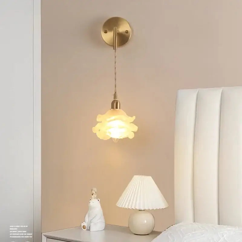 Modern gold led glass wall lamp flower sconce bedroom light