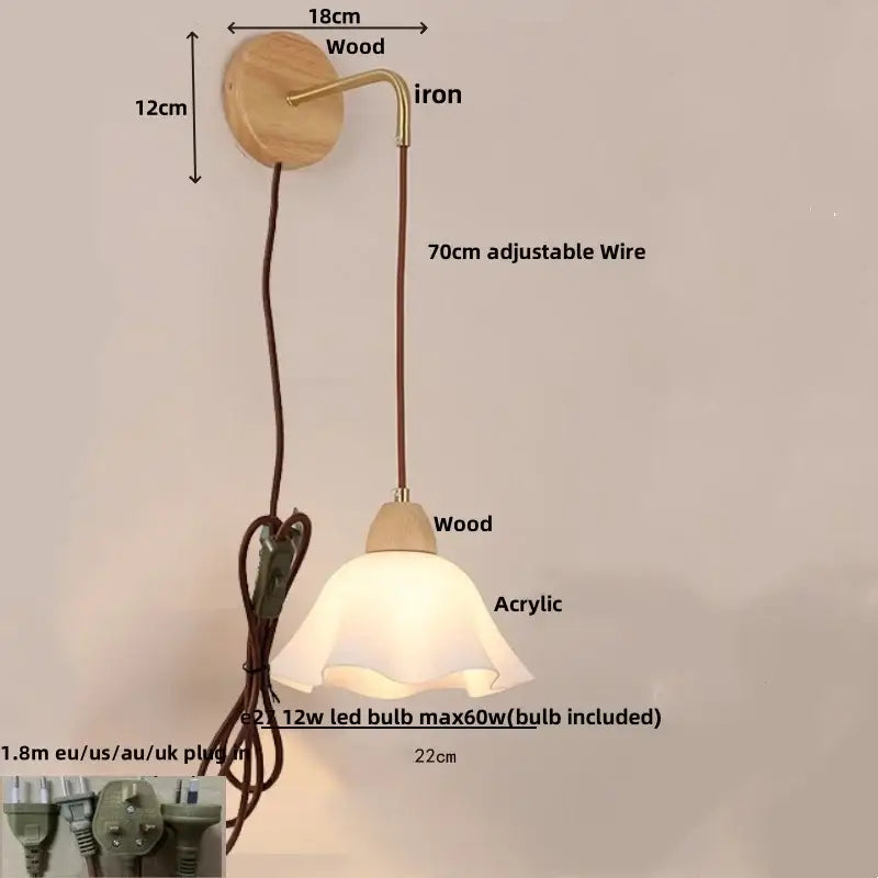 Modern gold led glass wall lamp flower sconce bedroom light
