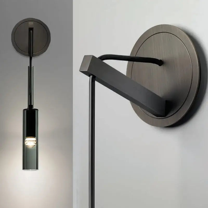 Modern black cylindrical led glass wall lamps for living room