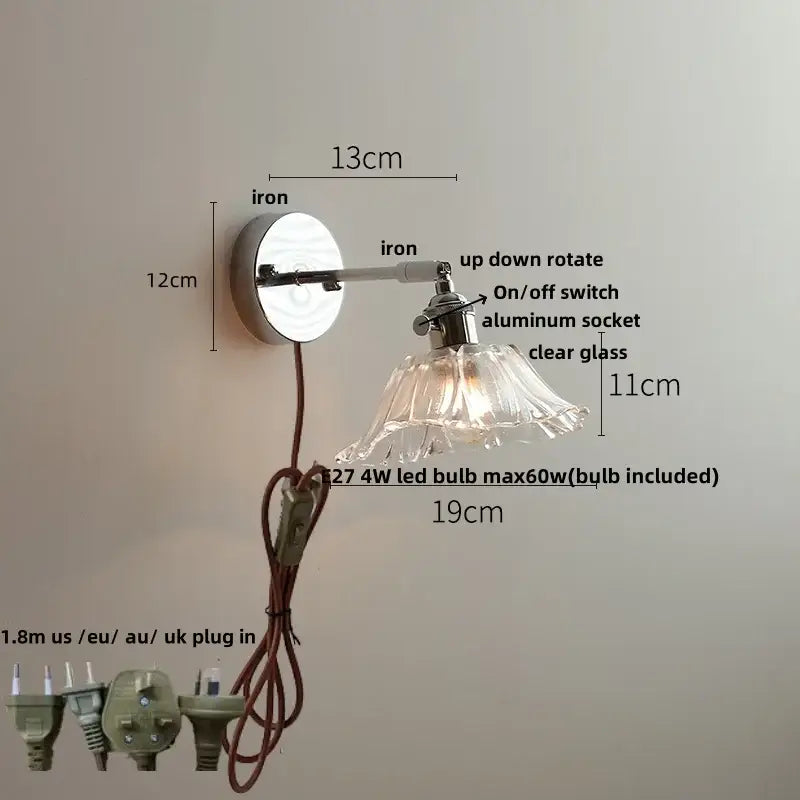 Vintage brushed nickel led glass wall light bedroom sconce
