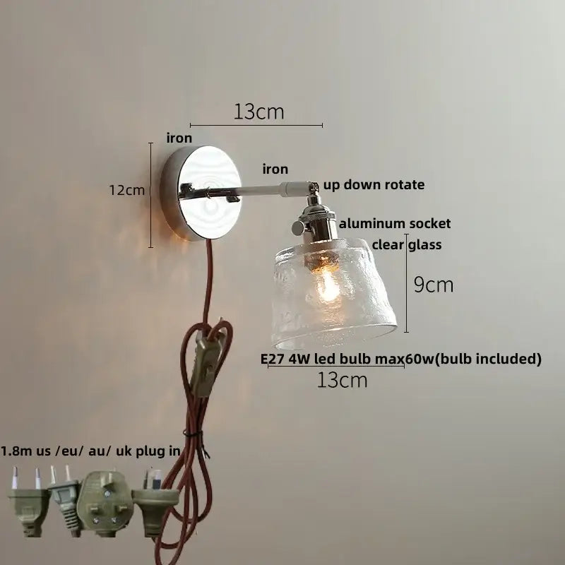 Vintage brushed nickel led glass wall light bedroom sconce