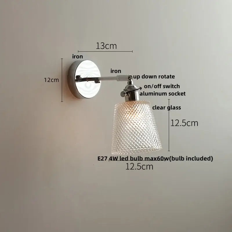 Vintage brushed nickel led glass wall light bedroom sconce