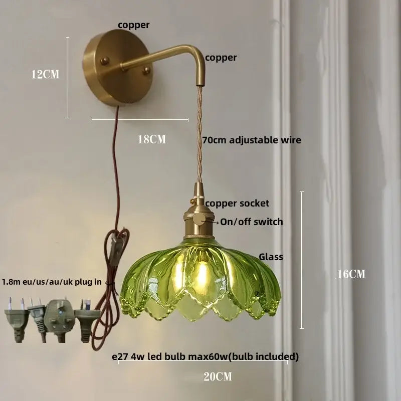 Modern gold petal led glass wall lights bedroom sconce