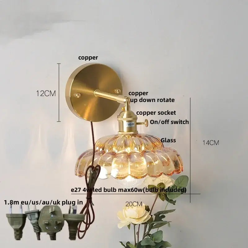 Modern gold petal led glass wall lights bedroom sconce