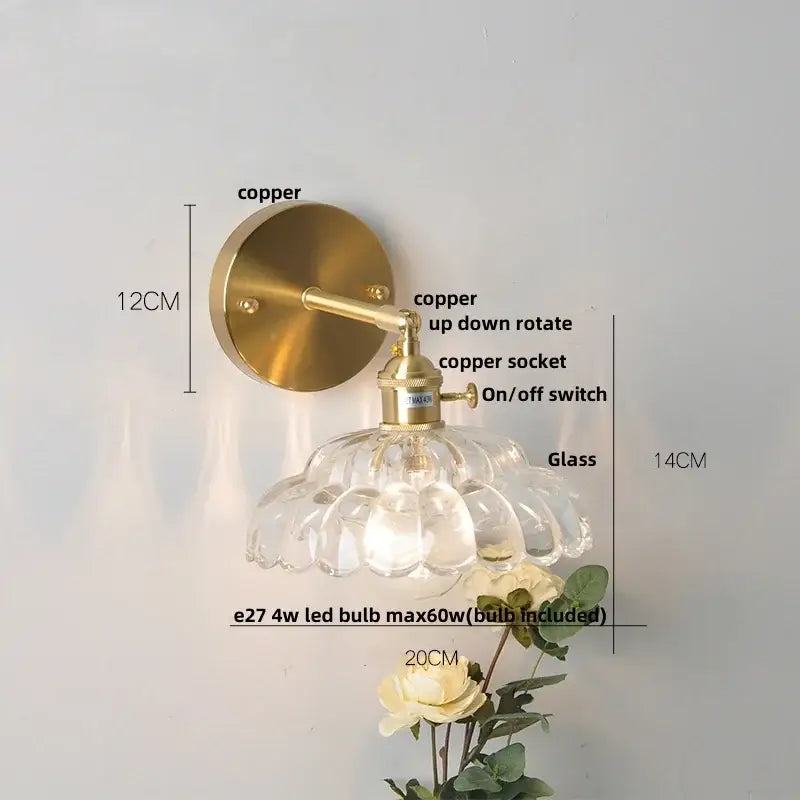 Modern gold petal led glass wall lights bedroom sconce