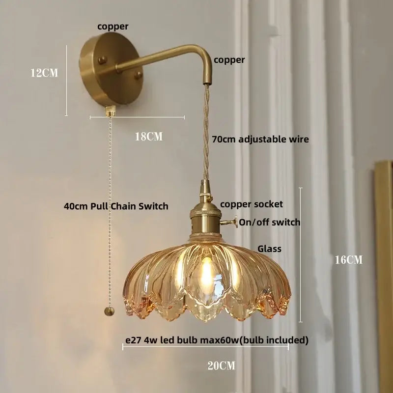Modern gold petal led glass wall lights bedroom sconce