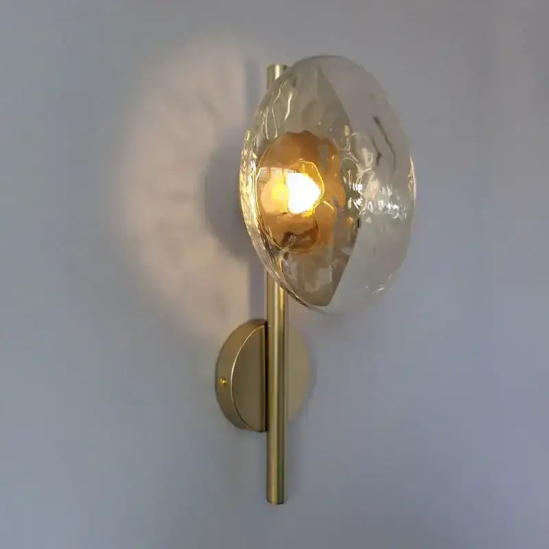 Modern minimalist brass & black led glass wall sconce living room
