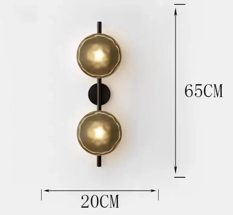 Modern minimalist brass & black led glass wall sconce living room