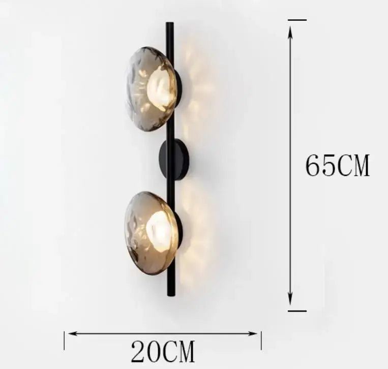 Modern minimalist brass & black led glass wall sconce living room