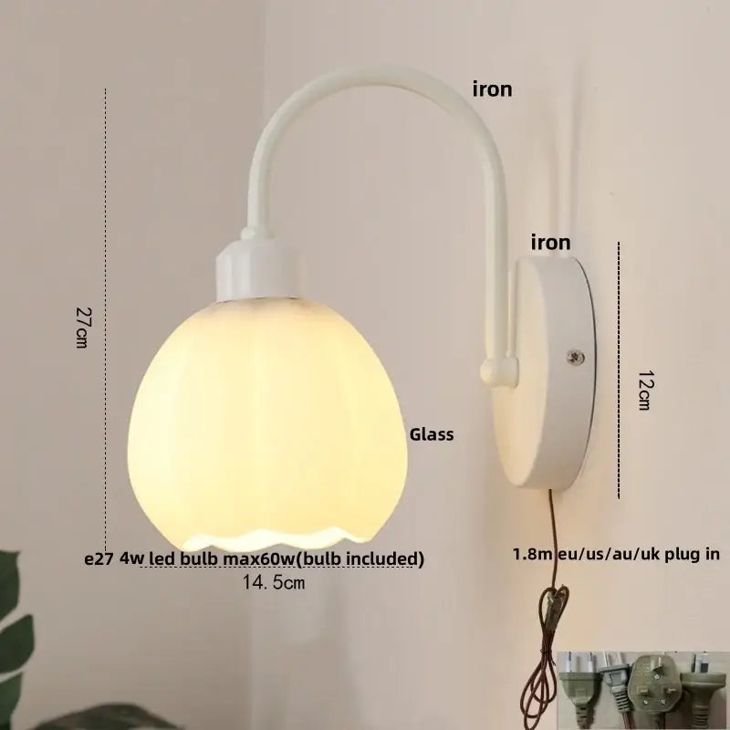 Modern gold glass wall sconce with pull chain switch bedroom light