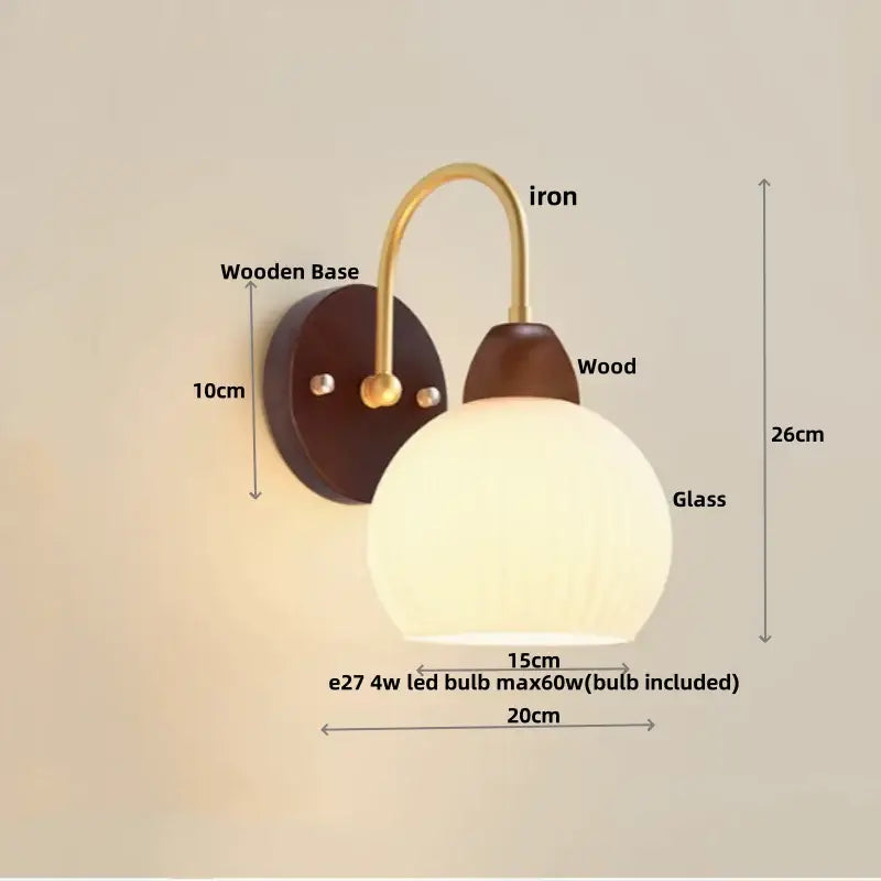 Modern gold glass wall sconce with pull chain switch bedroom light